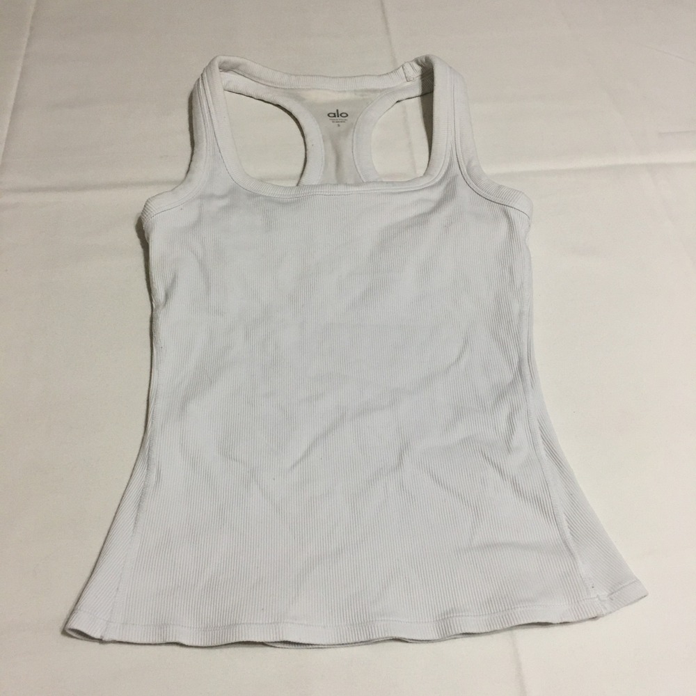 Alo Yoga Tank Top Womens Small White Ribbed Racerback Shelf Bra